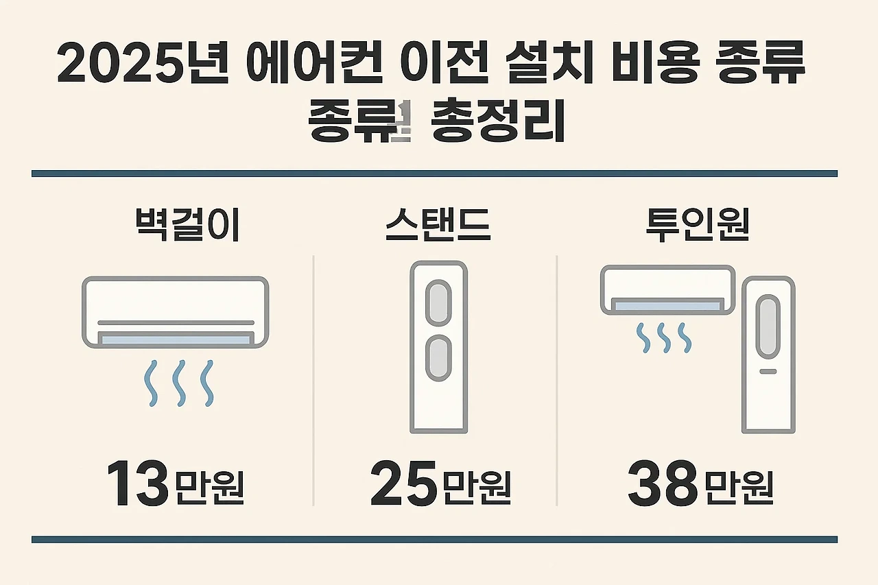 2025년 에어컨 이전설치 비용 총정리 - 삼성 엘지 캐리어 위니아 벽걸이/스탠드/투인원 가격 비교 안내 이미지