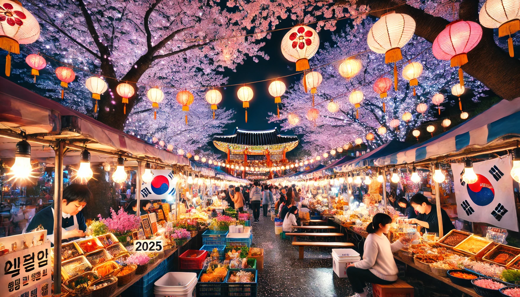 황산공원에서 벚꽃 야시장 과 핑거푸드를 즐기는 각기 각색의 사람들 