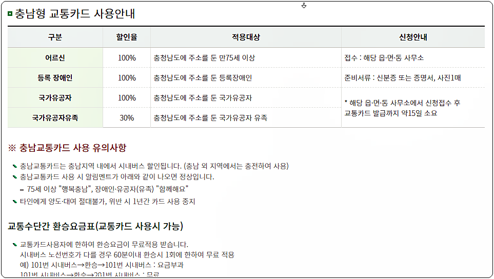 충남형 교통카드 사용안내