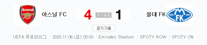  20/21 유로파리그 - 아스날 FC 대 몰데 FK 경기 하이라이트 (2020년 11월 6일)
