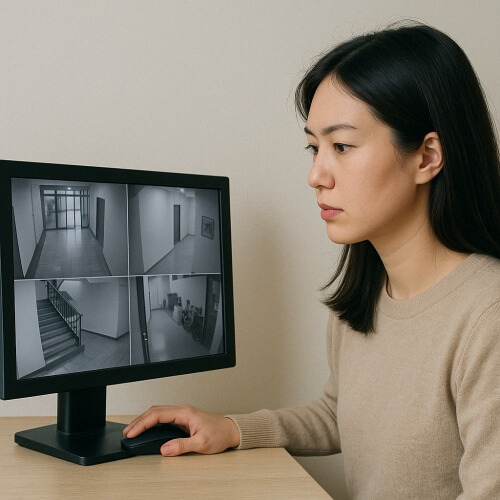 CCTV영상을 확인하고 있는 이미지