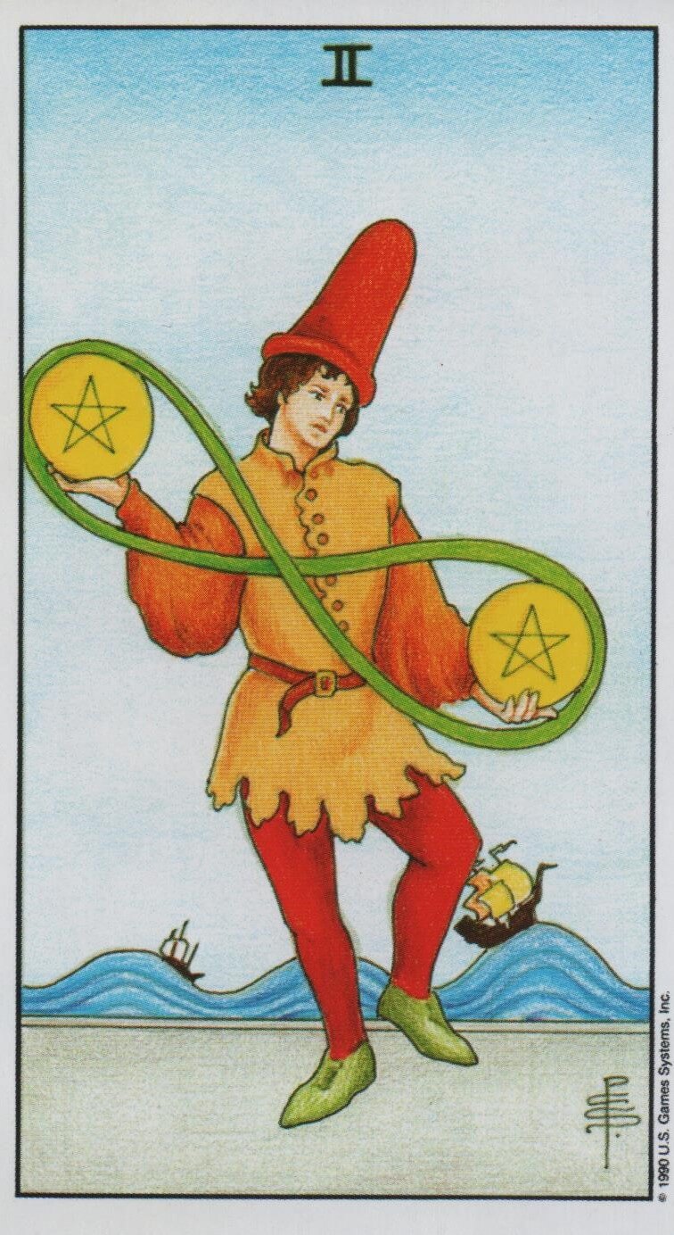  [타로 마이너카드]Two of Pentacles 펜타클 2 카드 정방향/ 역방향 뜻, 의미, 상징