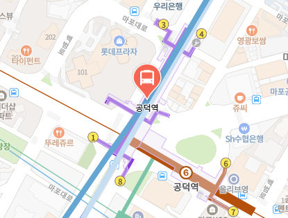 공덕역에서 인천공항 리무진 공항버스(6015번) 지도 위치