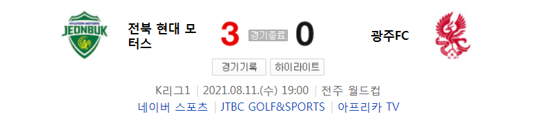  2021 K리그1 / 21라운드 - 전북 현대 모터스 대 광주FC (2021년 8월 11일 경기 하이라이트)