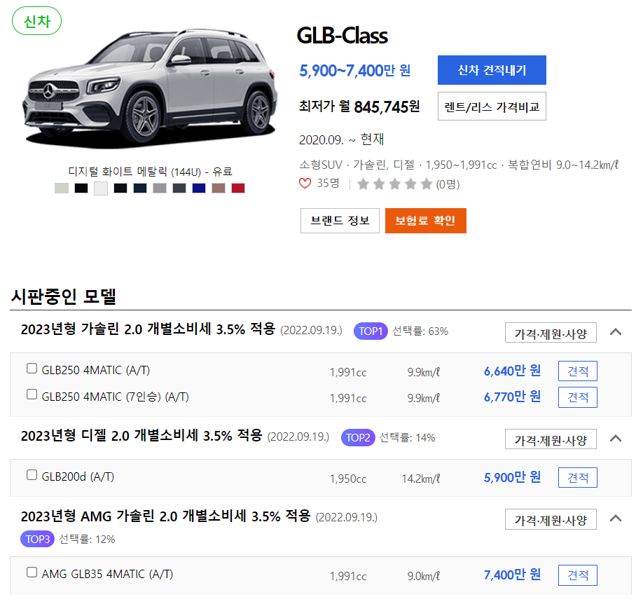 2023 벤츠 GLB 신차 가격