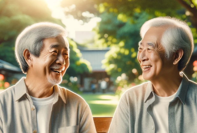 두 노인이 웃고 있는 모습