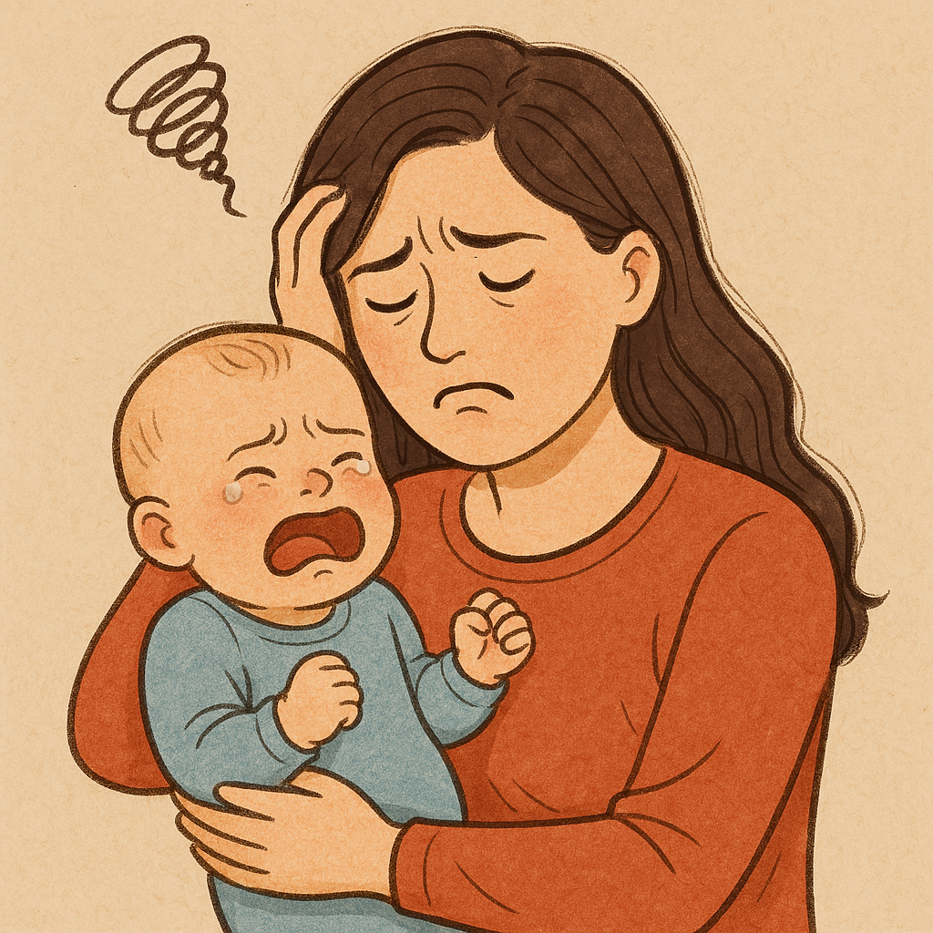 스트레스를 받으며 육아하는 어머니