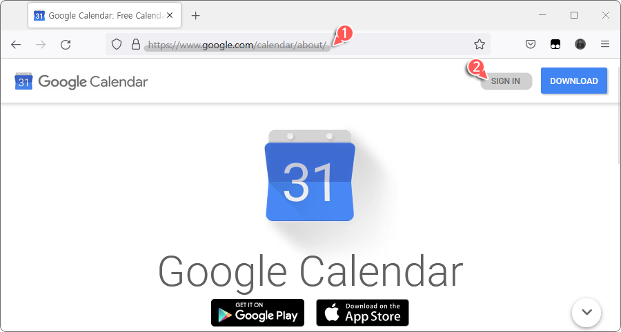 Mozilla Firefox &gt; Google Calendar 접속 &gt; Google 계정 로그인