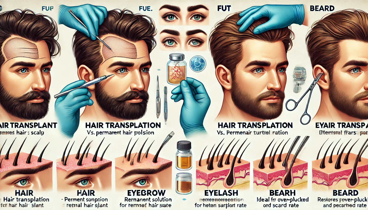 모발이식과 눈썹/속눈썹/수염 이식의 차이점