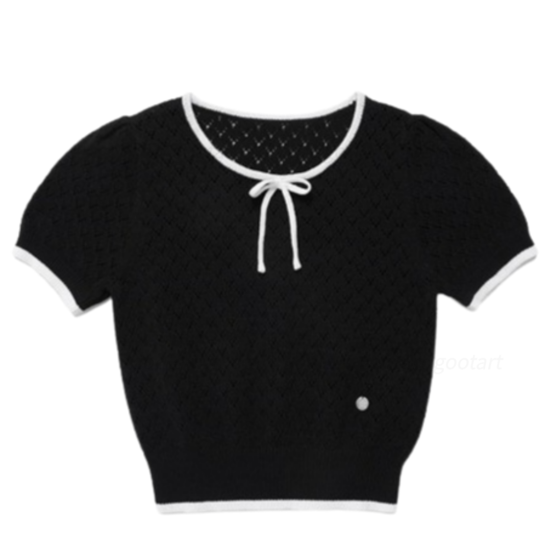 로라로라 RIBBON SKASHI HALF KNIT BLACK