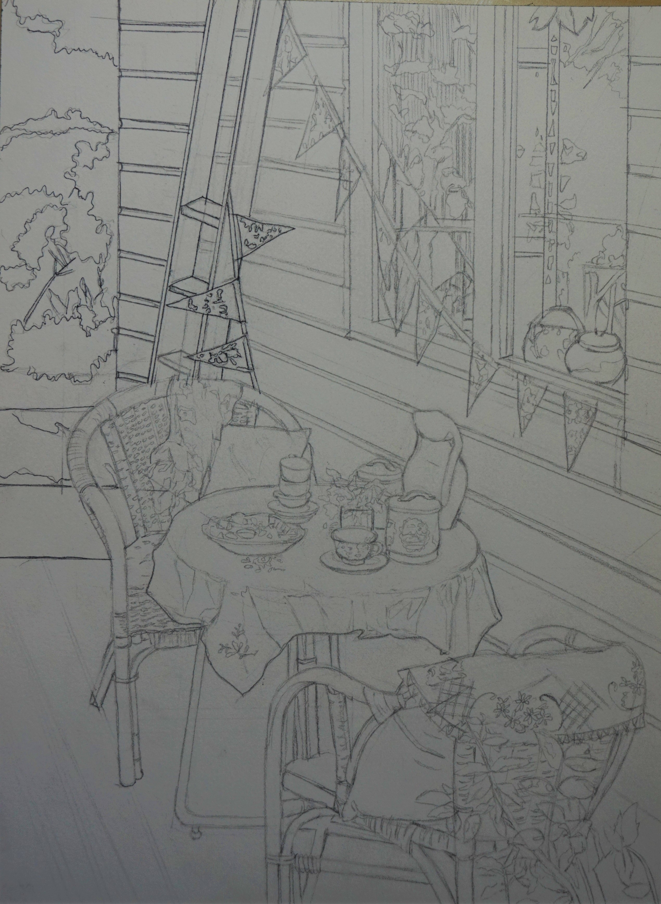  집 정원 연필 그림 스케치