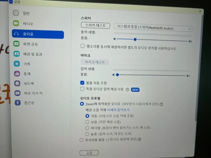 zoom 오디오 설정