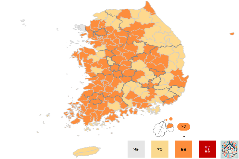 송화가루 지수를 그래프로 나타낸 장면을 보여주는 이미지입니다.