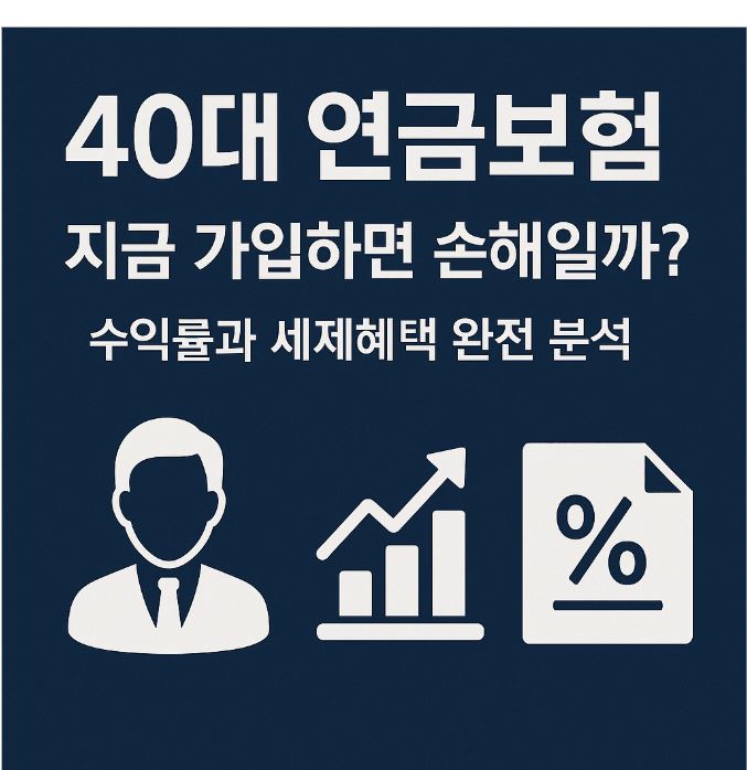 40대 연금보험 수익률과 세제 혜택을 분석한 금융 정보 콘텐츠 대표 이미지. 노후 준비, 재테크, 절세 전략을 다룬 그래픽 구성.