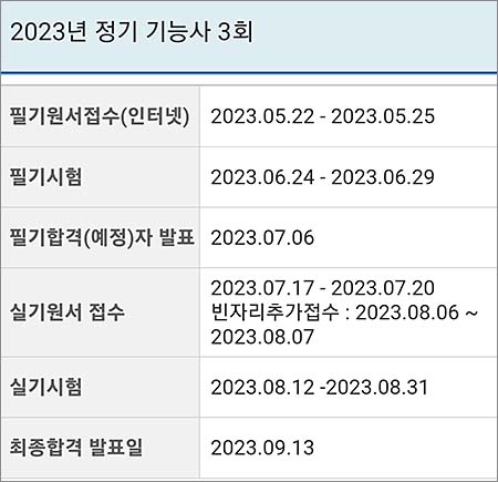 2023년 전기기능사 시험일정 3회