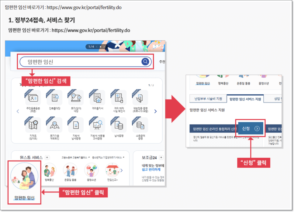 정부24-맘편한임신홈페이지화면