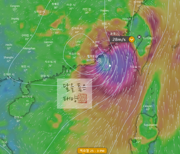 윈디닷컴-유럽기상청-ECMWF-돌풍-예측모델-2022년-8월25일-목요일-오후3시