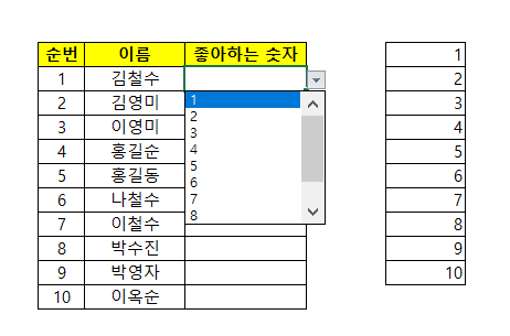 데이터 유효성 검사 적용 결과