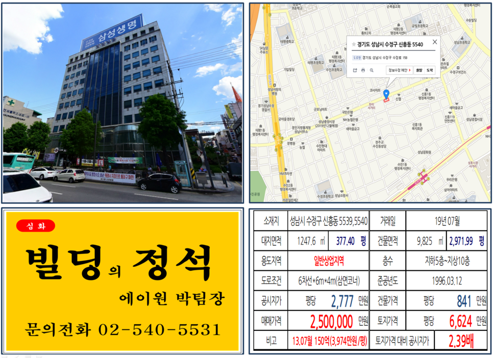 경기도 성남수 수정구 신흥동 5539&#44;5540번지 건물이 2019년 07월 매매 되었습니다.