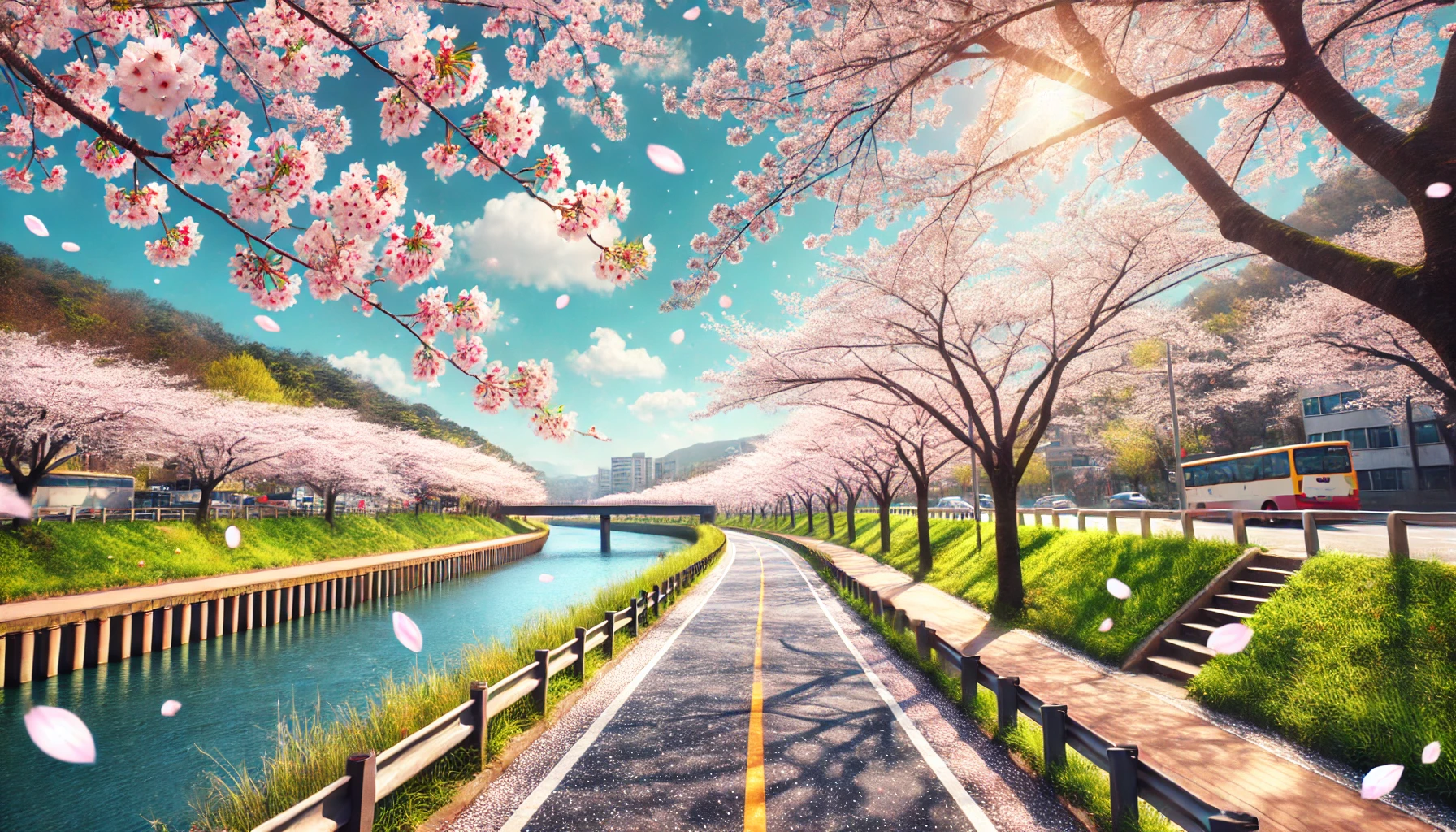 보은 벚꽃길 &ndash; 맑은 하늘 아래 봄 산책