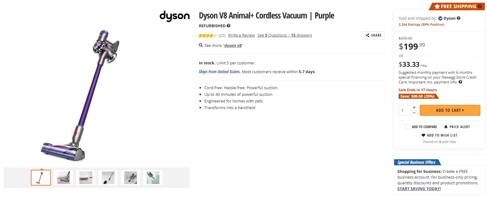  다이슨 V8애니멀 리퍼제품 $199.99 관세안 세일해요