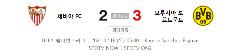  세비야 대 도르트문트 경기 (2020 ~ 2021 챔피언스리그 16강 1차전 하이라이트)