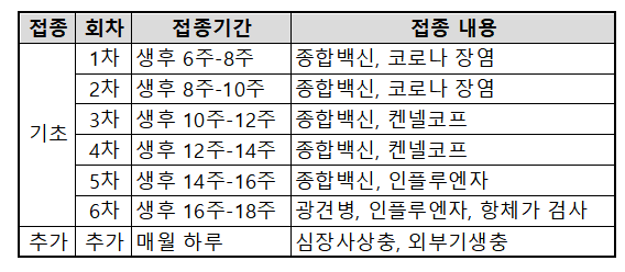  반려견 예방접종 스케쥴