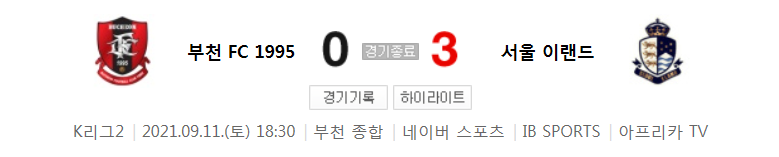  29라운드 K리그2 - 부천 대 서울 이랜드 (2021년 시즌 축구 경기 하이라이트)