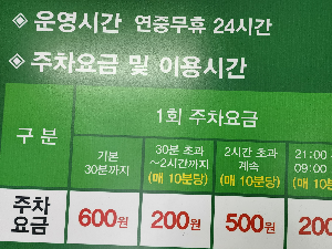 광명시장주차장요금