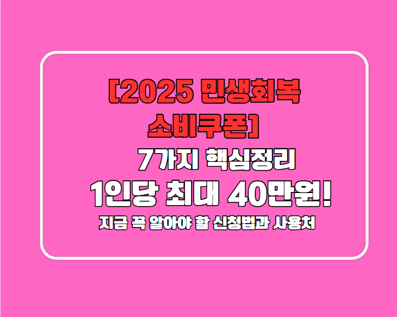[2025 민생회복 소비쿠폰] 7가지 핵심정리❘ 1인당 최대 40만원! 지금 꼭 알아야 할 신청법과 사용처