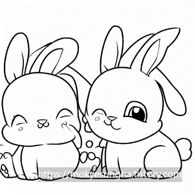 두 마리의 귀여운 토끼 색칠 도안. rabit coloring paper.