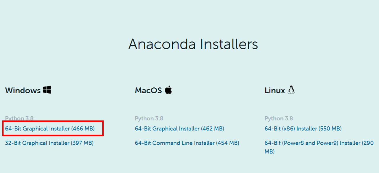 아나콘다 운영 체제 선택 화면