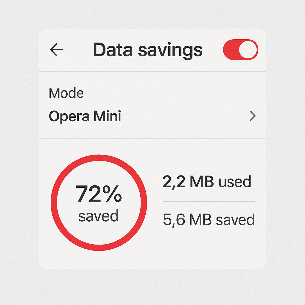 Opera Mini 데이터 절약 기능 화면 예시