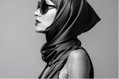 썬글라스-쓰고-검은-스카프로-머리와-목을 두른-여인-사진