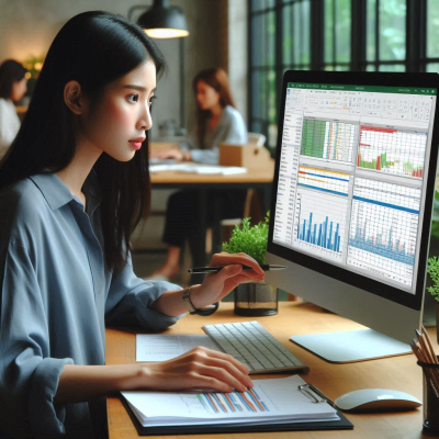 "복잡한 데이터 시트를 검토하는 사람의 모습입니다."