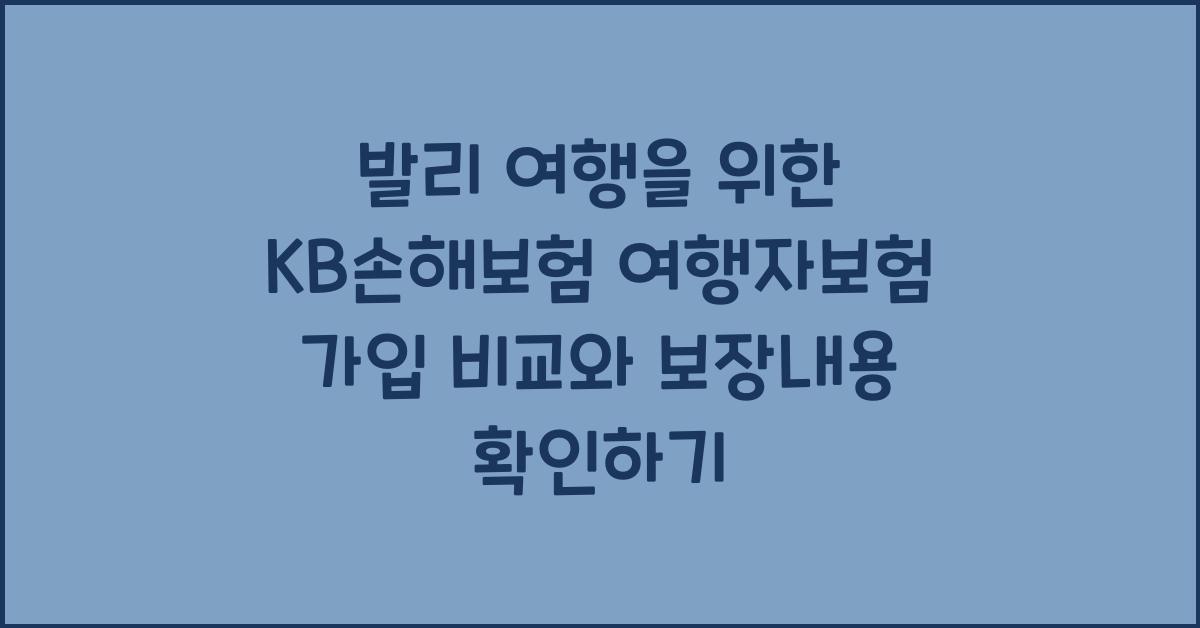 발리 KB손해보험 여행자보험 가입 비교 보험료 보장내용