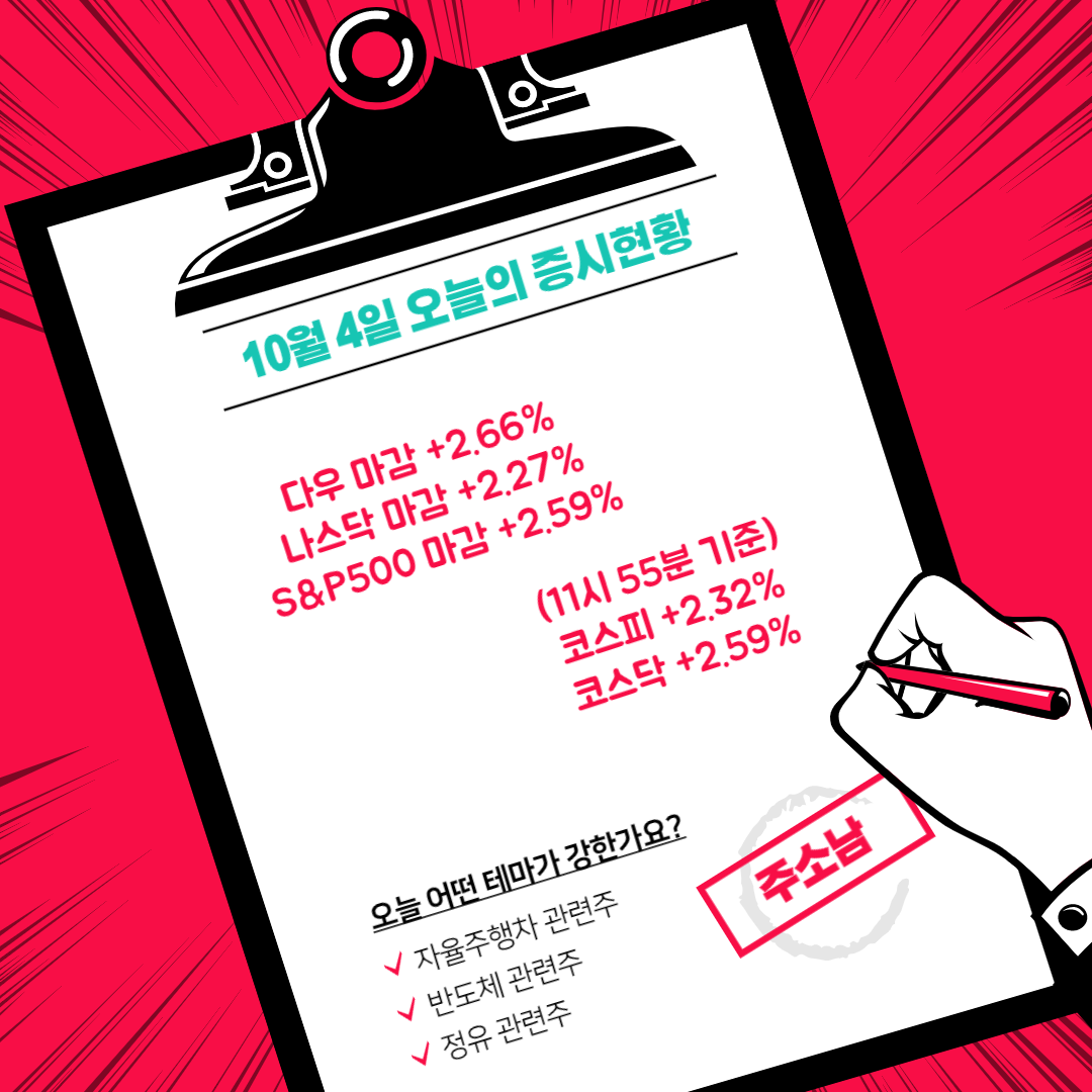  10월 4일 오늘의 증시현황(자율주행차 관련주 ↑)