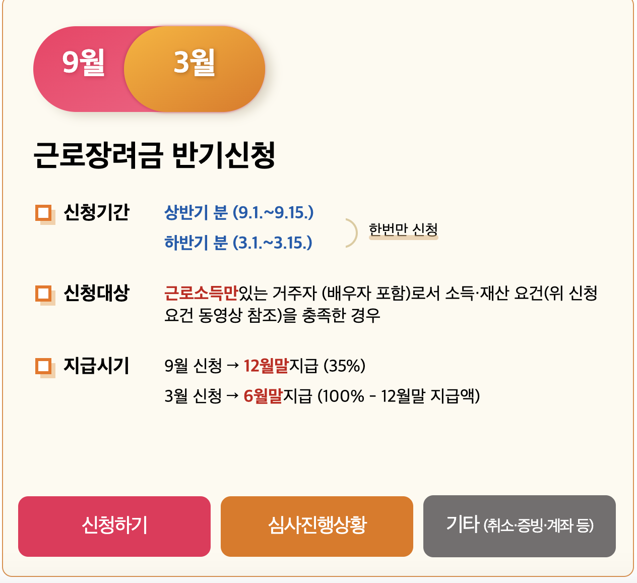근로장려금 자녀장려금 반기신청