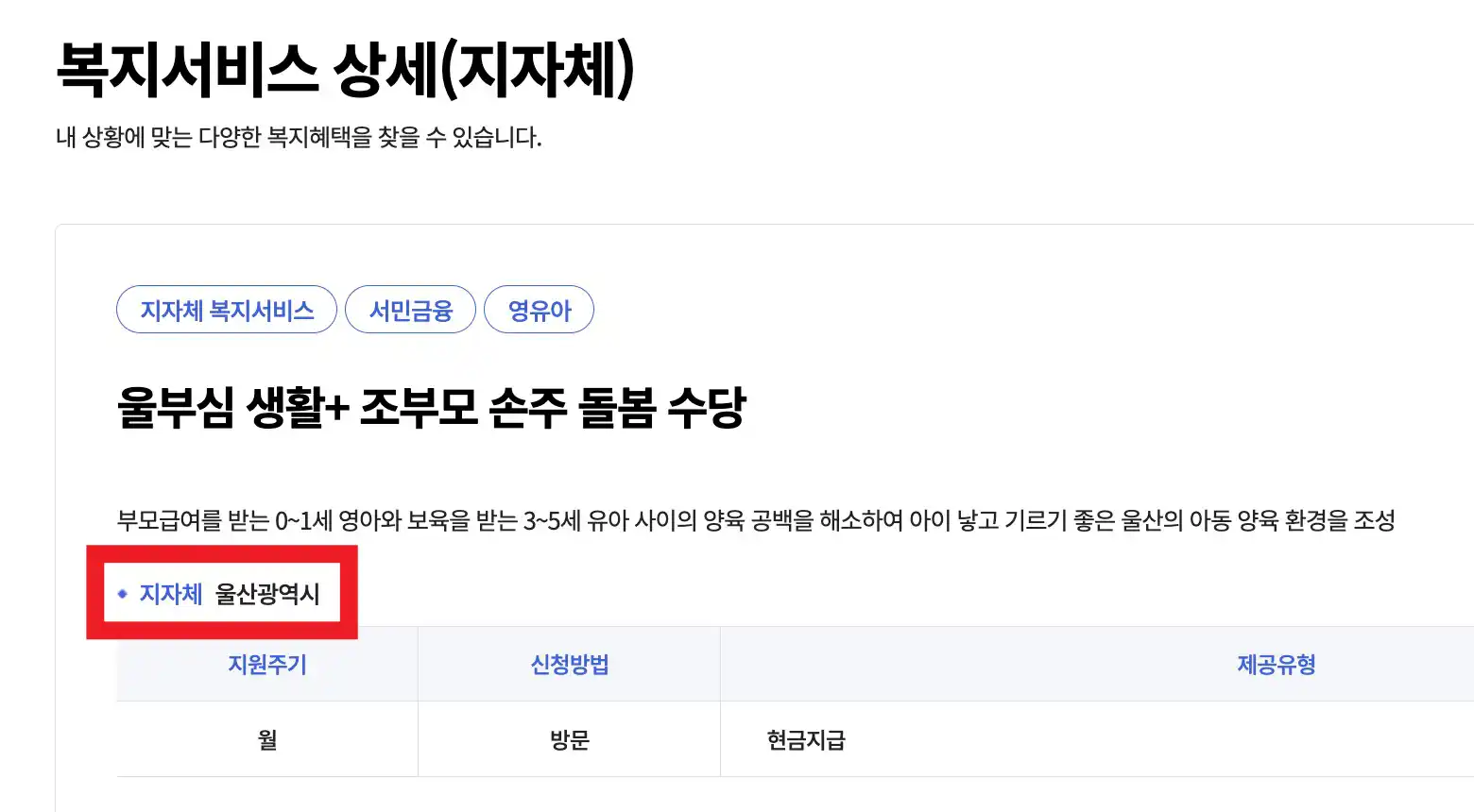 복지로 - 울산 조부모 돌봄수당