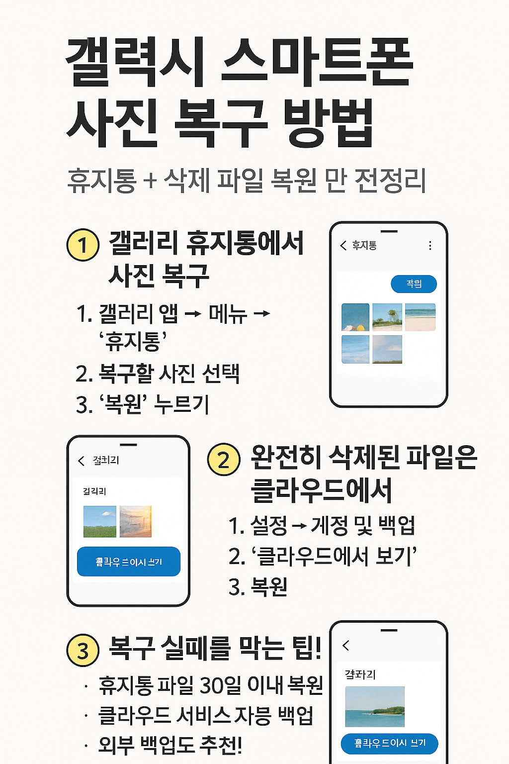 갤럭시 스마트폰 사진 복구 방법(휴지통+삭제 파일 복원 완전정리)