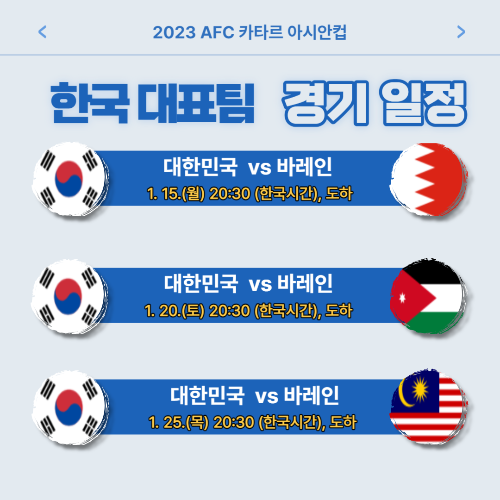  카타르 아시안컵 조편성 조추첨 결과 한국 경기 일정 중계방송 총정리