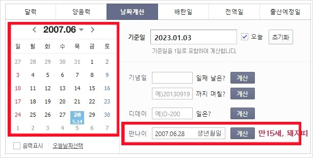 네이버&amp;#44;다음 만나이 계산기