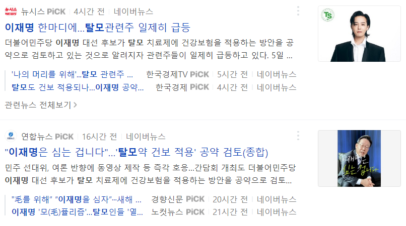  탈모 관련주 / 이재명 탈모 공약 관련주