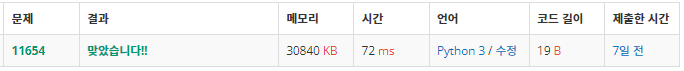  백준: 11654번 아스키 코드 (Python3)