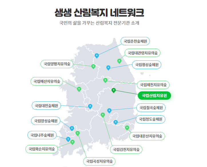 산림치유원 16개 위치안내