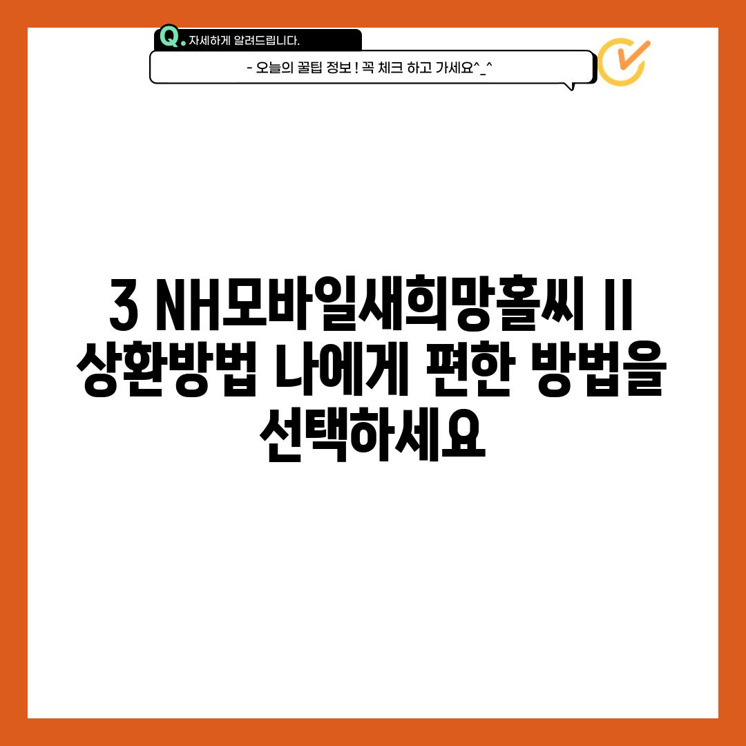 3. NH모바일새희망홀씨 II 상환방법: 나에게 편한 방법을 선택하세요!