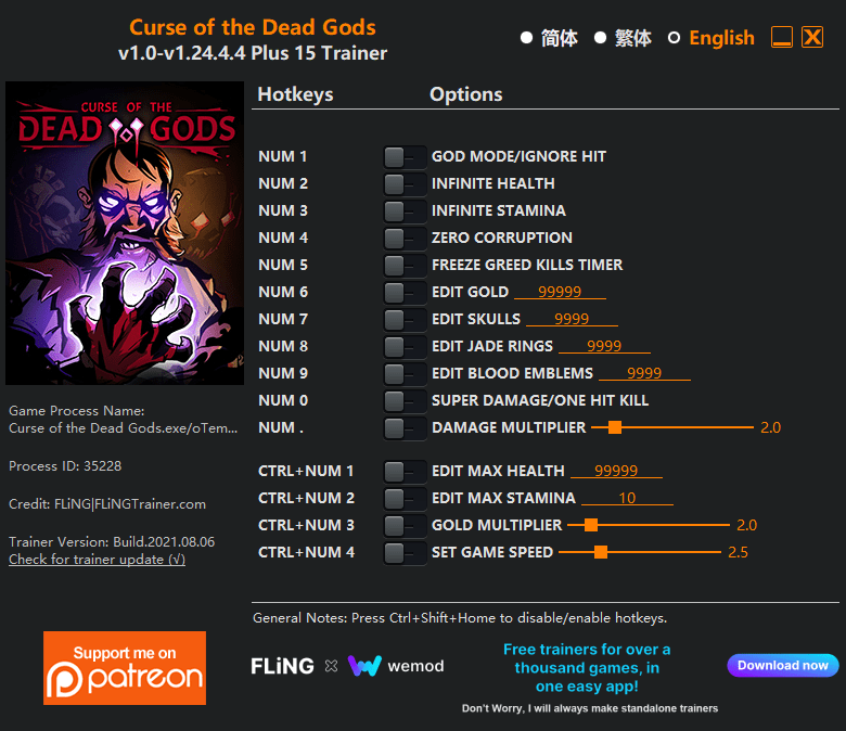 커즈 오브 더 데드 갓 트레이너 Curse of the Dead Gods Trainer v1.0-v1.24.4.4+15 커즈 오브 더 데드 갓 트레이너 Curse Of The Dead Gods Trainer V1.0-V1.24.4.4+15