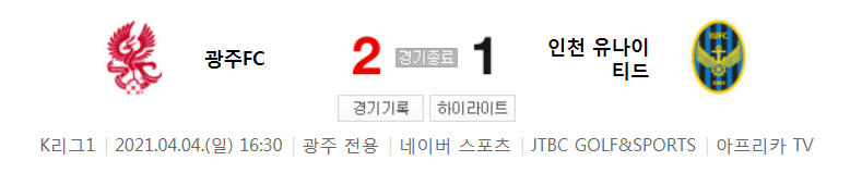  2021 K리그1 / 7라운드 - 광주FC 대 인천 유나이티드 (2021년 4월 4일 경기 하이라이트)