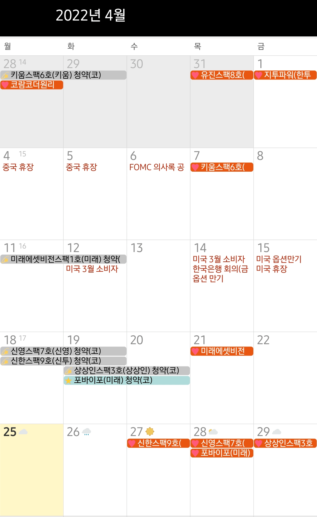 2022년 4월 공모주 달력/ 청약일정