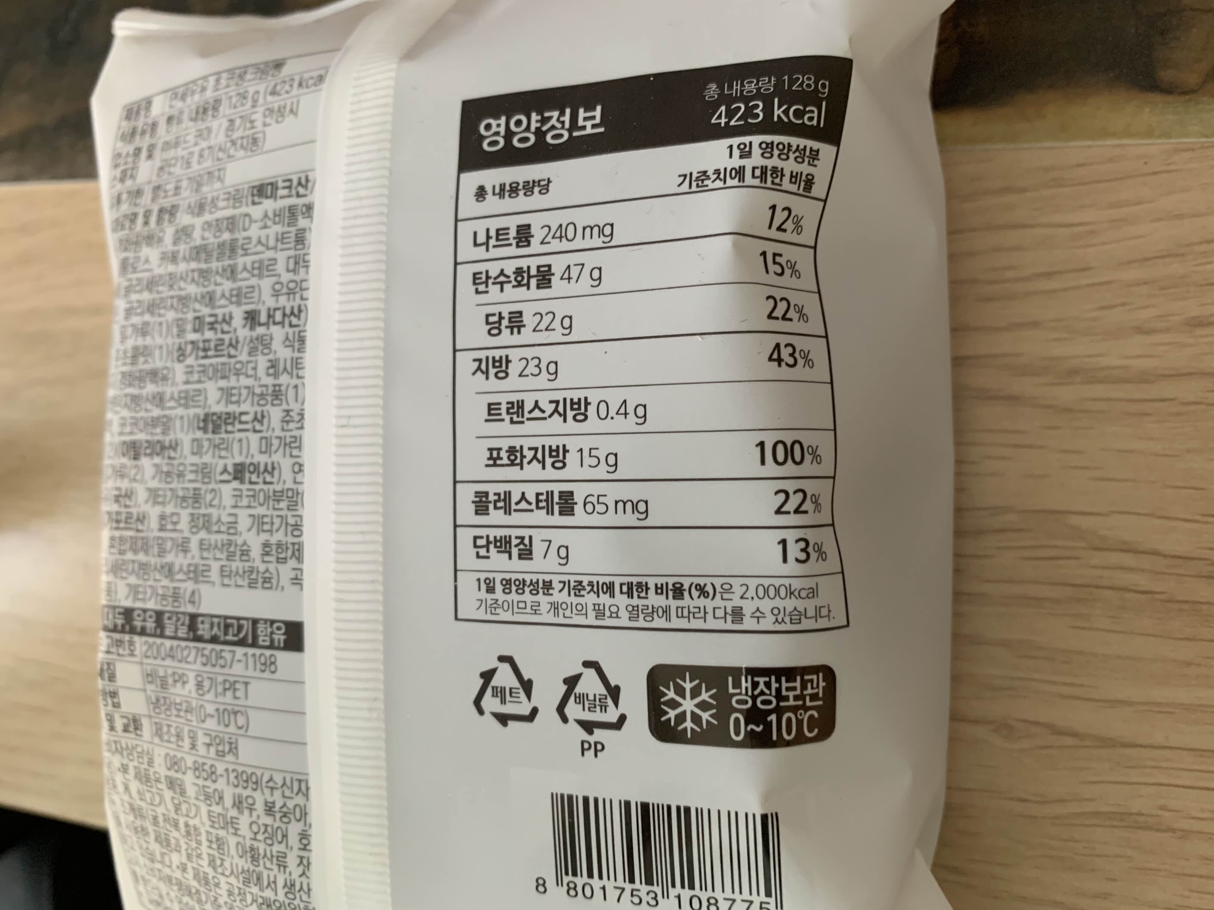 연세우유 초코생크림빵 영양정보